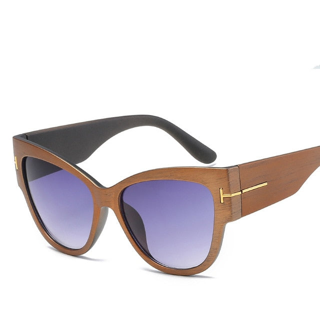 Retro Cat Eye Wood Grain Sunglass